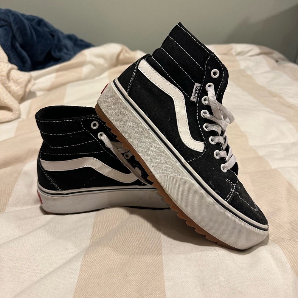 Vans Black and White High-Tops with Gum Sole